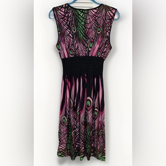 Summer Sundress Women Pink Peacock Beach Slimming Sleeveless Smock Dress M READ - Picture 6 of 11
